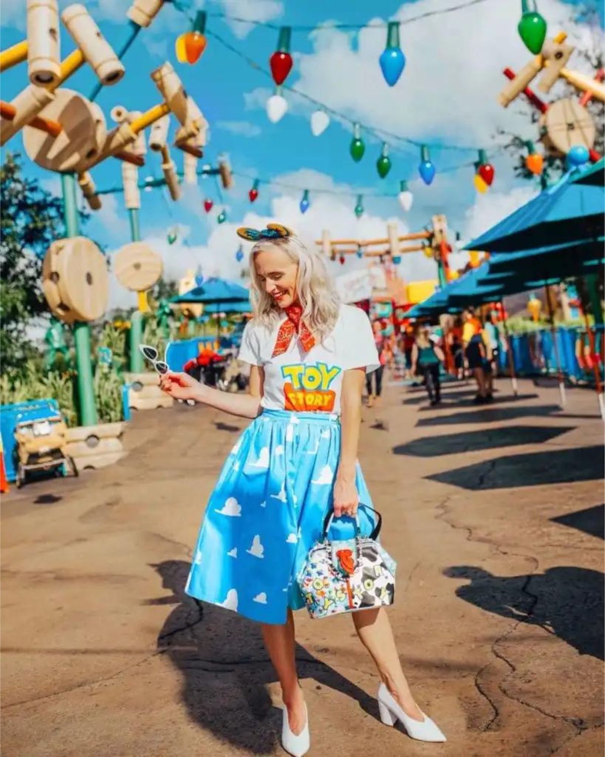 toy story outfit with toy story shirt and blue cloud skirt