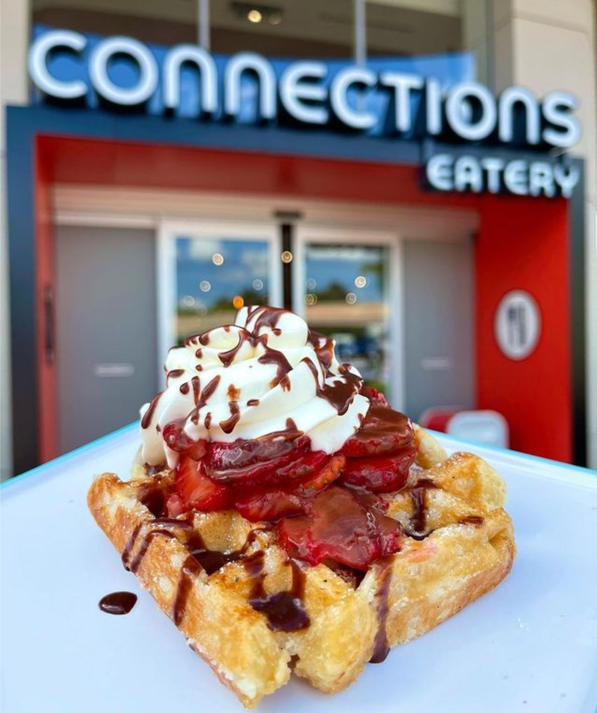strawberry waffle from Connections Café in EPCOT