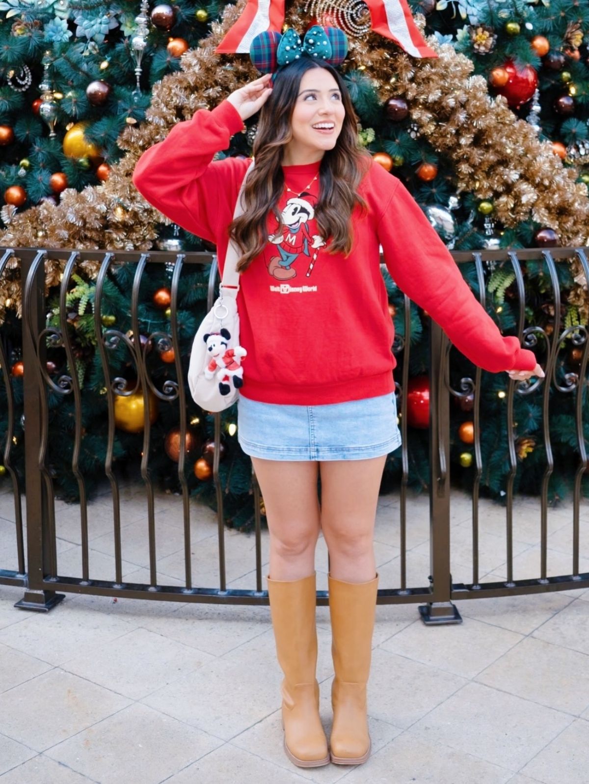 Mickey Sweatshirt with Denim Skirt Outfit