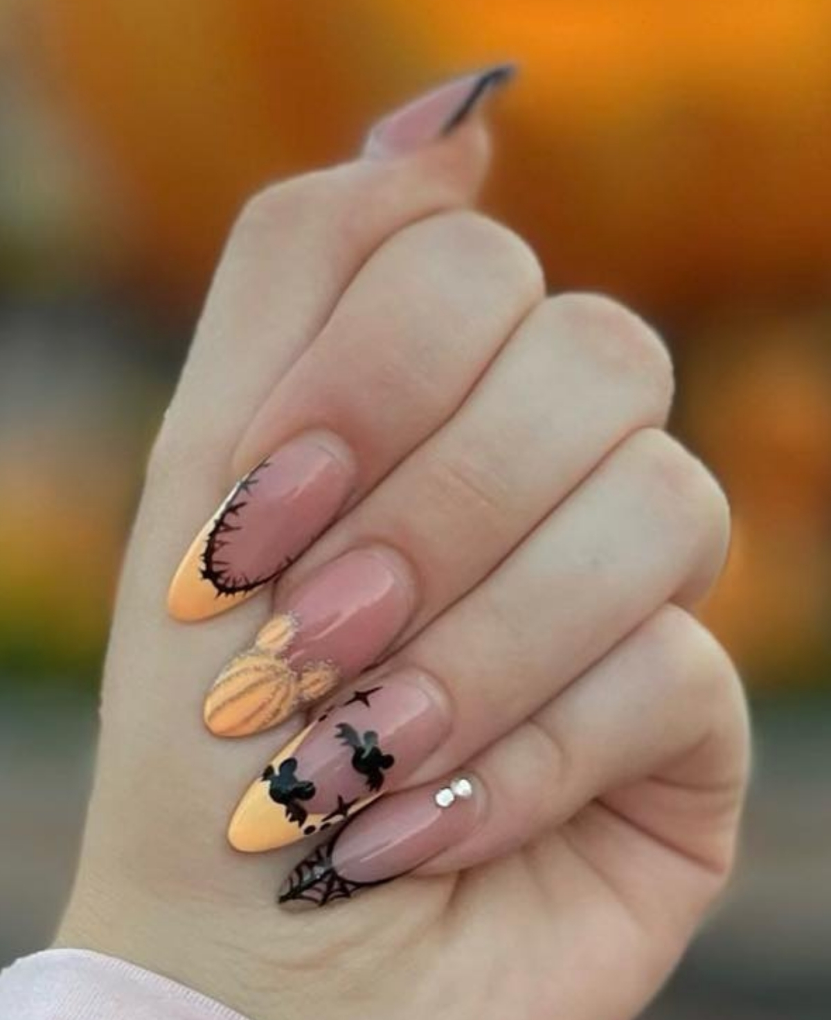 Long Mickey Pumpkin Nails