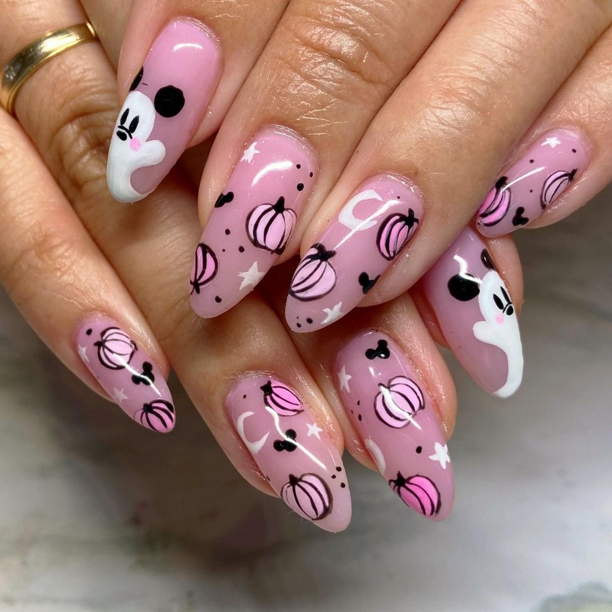 Pink Mickey Ghost Nails