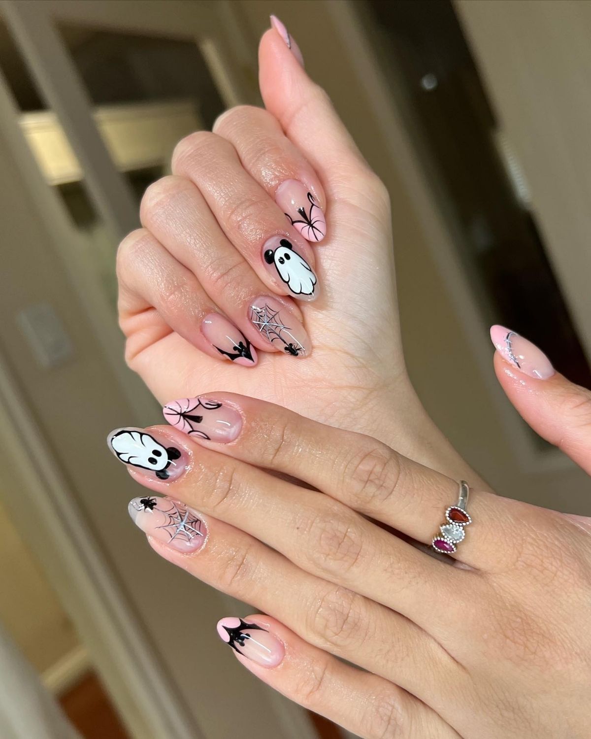 Pink and Black Halloween Nails