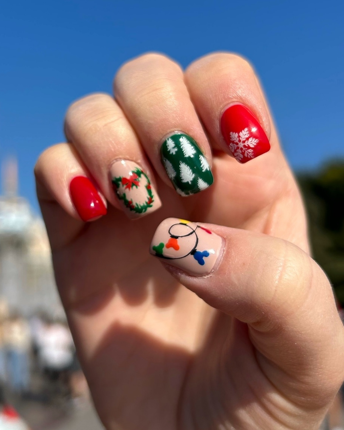 Festive Mickey Christmas Nails

