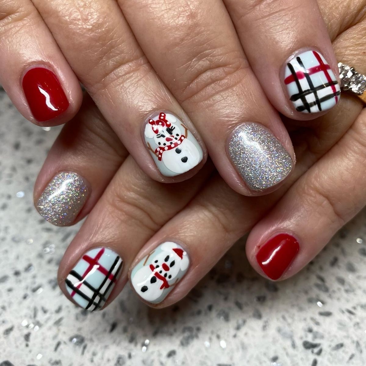 Minnie and Mickey Snowman Nails

