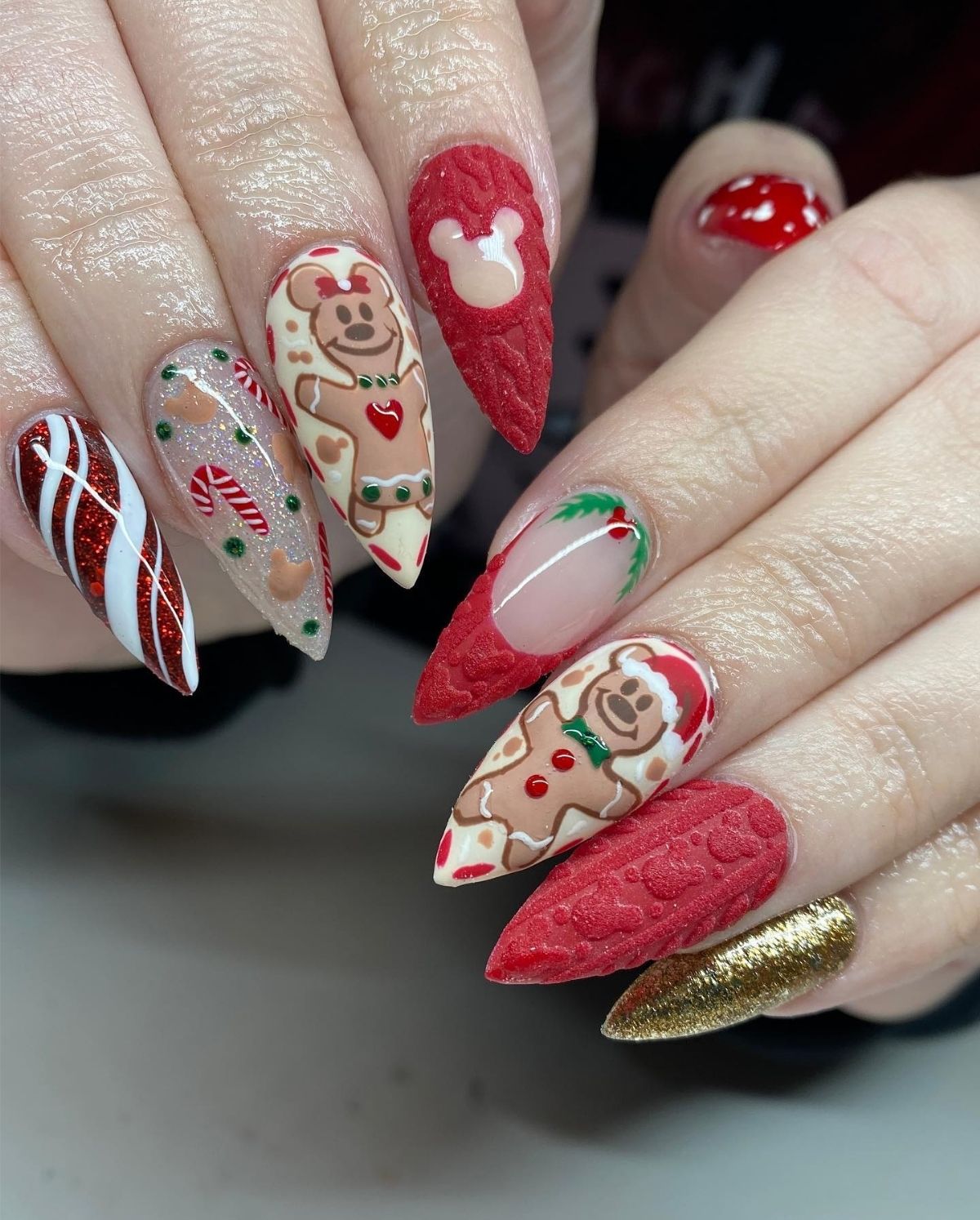 Pointy Mickey and Minnie Gingerbread Nails

